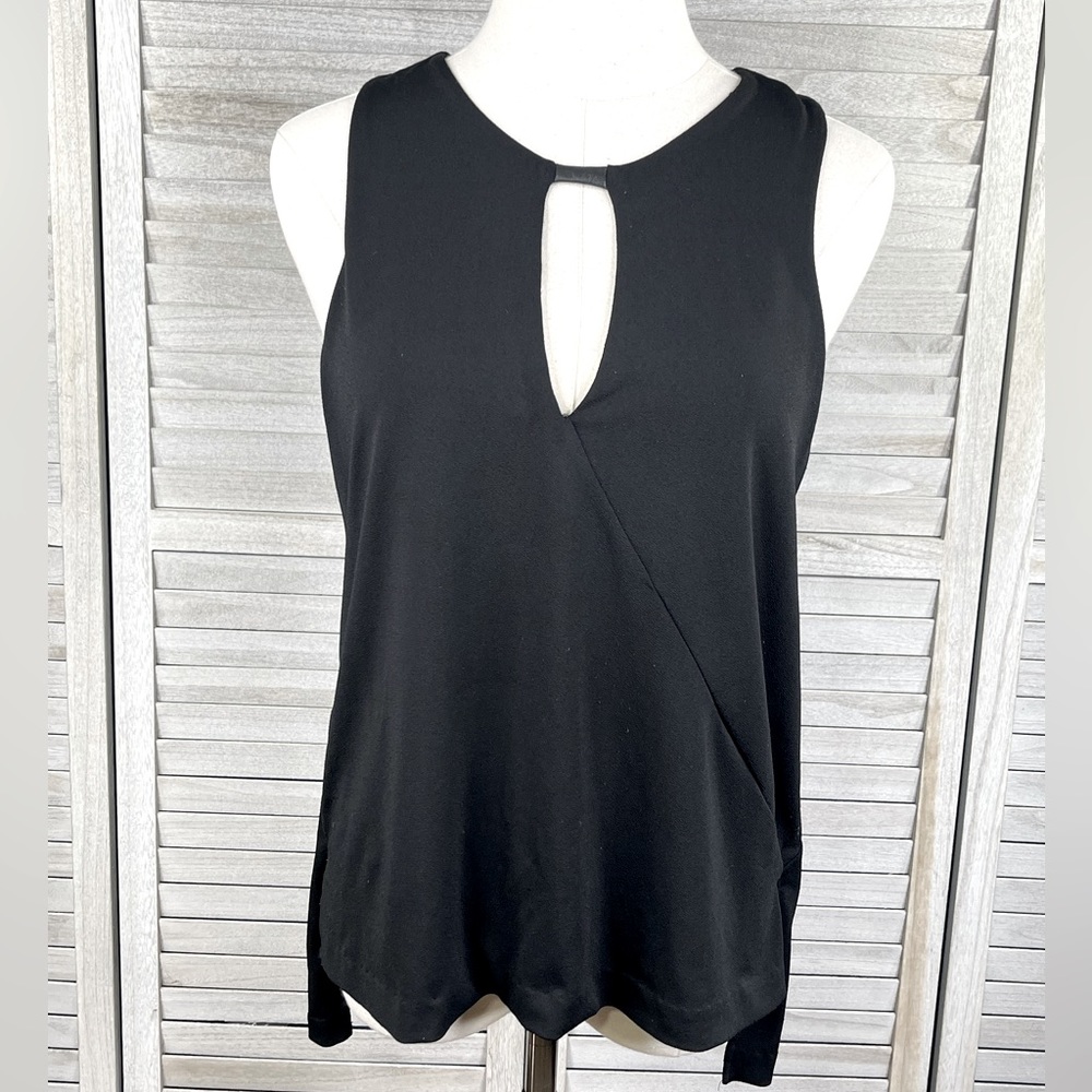 RAG & BONE Kershaw Cut Out Tank with Lamb Leather Accents Black-Medium